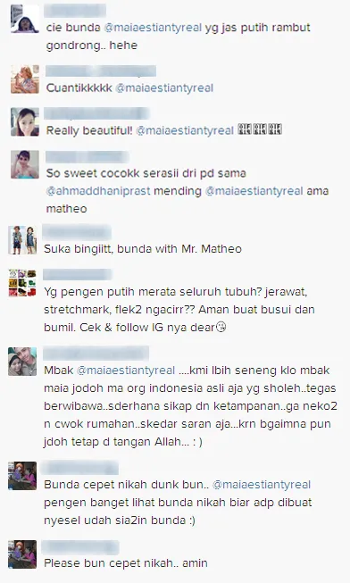 Komentar netizen mengenai Maia & Matteo / © Instagram