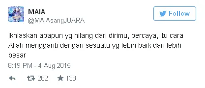 Maia ikhlas dengan apa yang sudah berlalu / © Twitter @MAIAsangJUARA