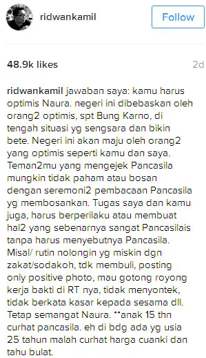 Jawaban Ridwan Kamil yang luar biasa © Instagram.com/ridwankamil