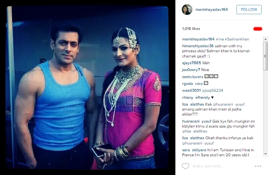 Manisha Yadav pun pamer foto bareng Salman Khan. @instagram/manishayadav164