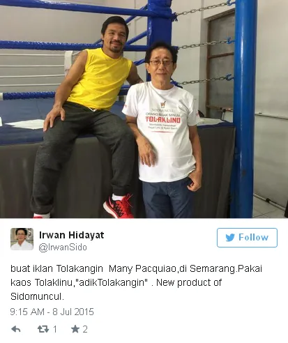 Manny jalani syuting iklan Tolak Angin / © Twitter
