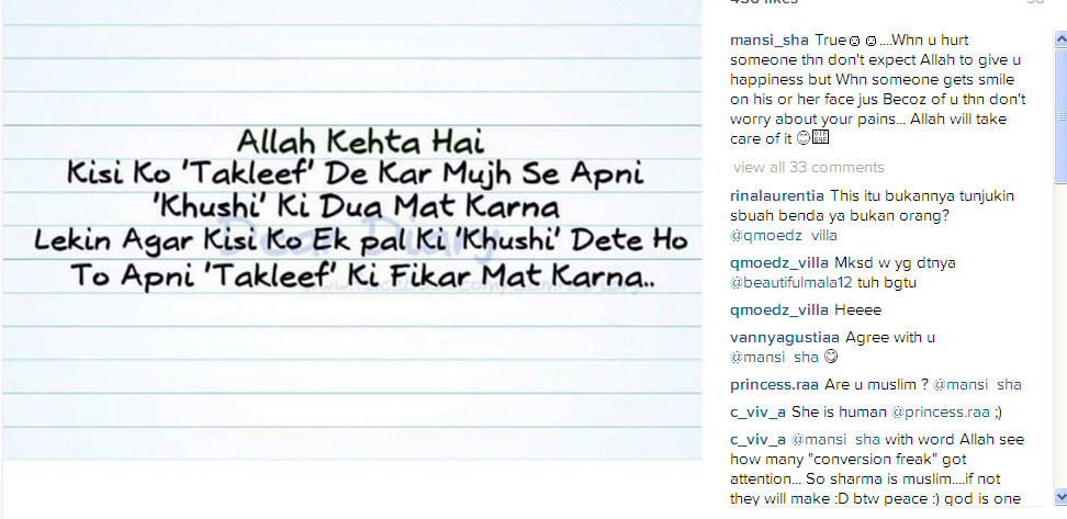 Ini dia kalimat bijak Mansi yang membuat netizen kepo dengan keyakinannya @instagram.com/mansi_sha