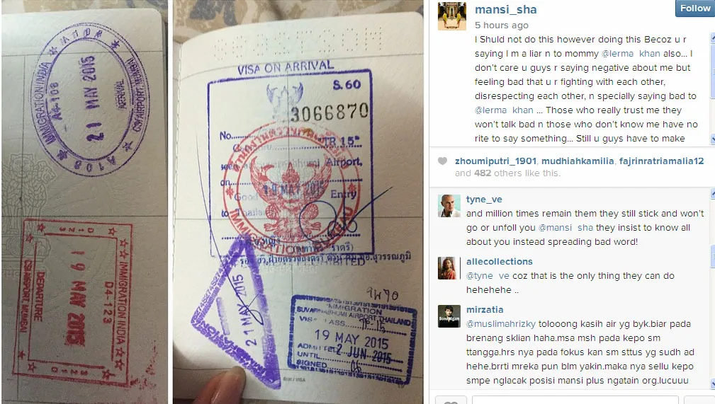 Ini dia konfirmasi Mansi Sharma di akun Instagram pribadinya @instagram.com/mansi_sha