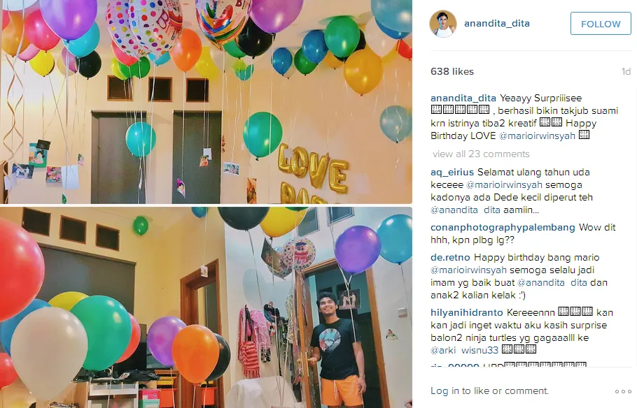 Dita berikan suprise manis buat Mario. ©instagram/anandita_dita