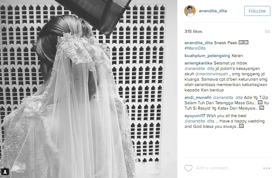 Begini gaun yang akan dipakai oleh Dita di hari pernikahannya dengan Mario. ©instagram/anandita_dita