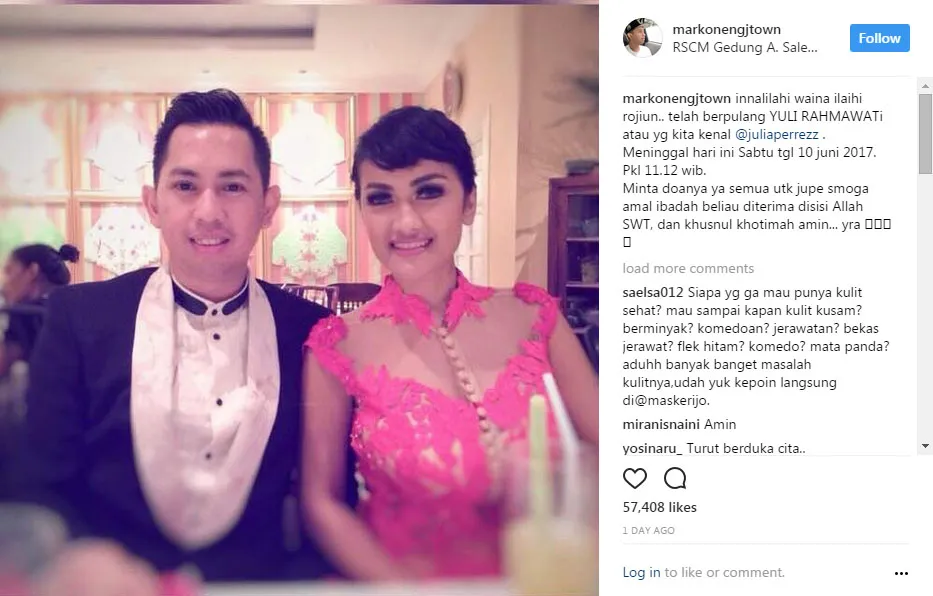 Mario Markoneng, memberikan kabar meninggalnya Jupe lewat akun Instagramnya © instagram.com