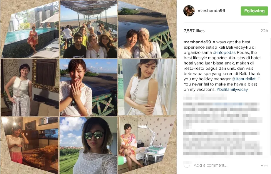 Inilah foto liburan yang diunggah Marshanda di hari pernikahan Ben dan Ines. / ©instagram.com/marshanda99