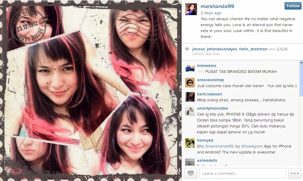 Selfie Marshanda dengan gaya rambut barunya / © Marshanda Instagram