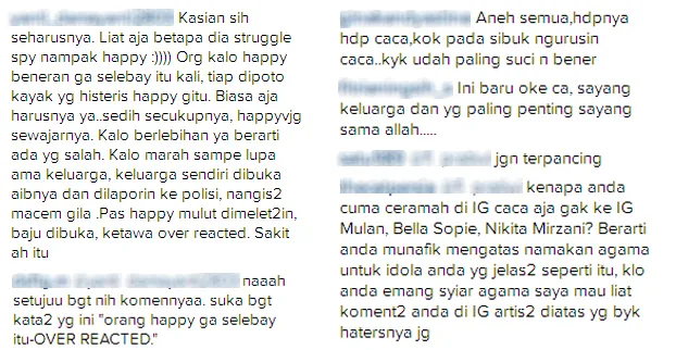 Perdebatan komentar mengenai postingan Caca / © Instagram