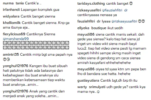 Reaksi netizen menanggapi postingan Sienna © Instagram/marshanda99