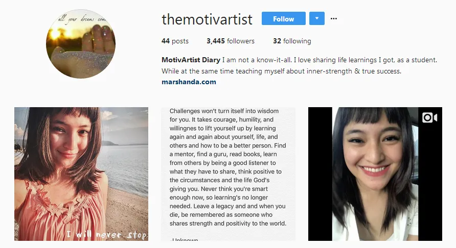 Marshanda punya akun pribadi untuk memotivasi orang lain © Instagram/themotivartist