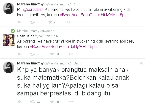 Marsha me-retweet tulisan Deddy, hiraukan pertanyaan Zaskia © Twitter/@marshatimothy2