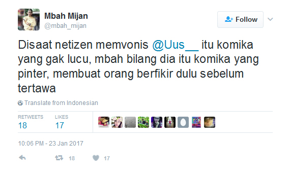 Mbah Mijan bela Uus © Twitter/mbah_mijan