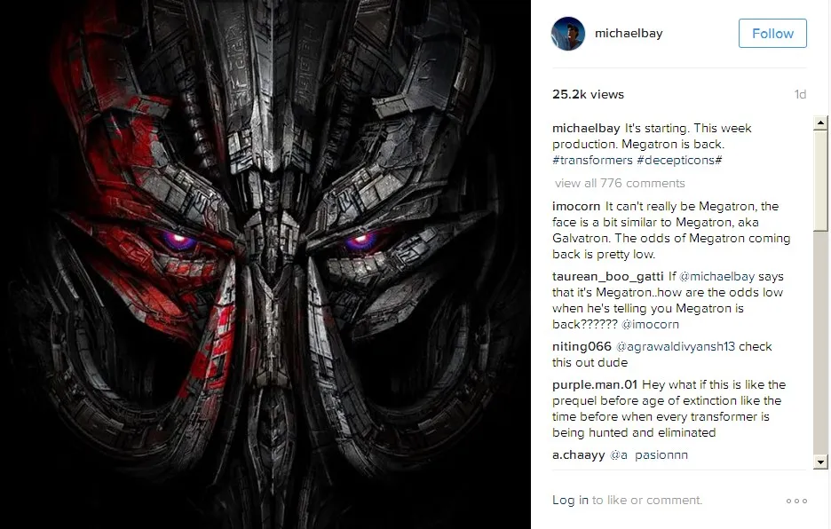 Megatron © Instagram Michael Bay