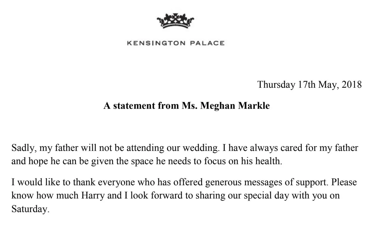 Pernyataan resmi dari Meghan Markle tentang ayahnya © twitter.com/KensingtonRoyal