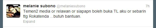 Melanie Subono turut menggalang bantuan lewat dunia maya.