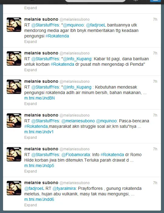 Retweet Melanie Subono dari akun @StarstuffYes yang menceritakan parahnya kondisi di NTT.