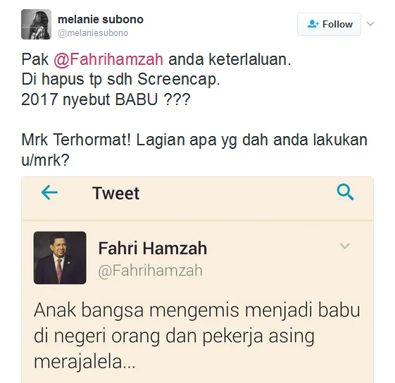 Melanie tak terima dengan cuitan Fahri © Twitter/melaniesubono