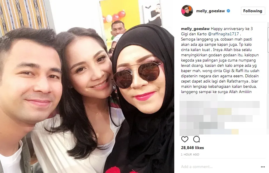 Melly doakan pernikahan Raffi dan Gigi langgeng tanpa hambatan ©instagram/melly_goeslaw