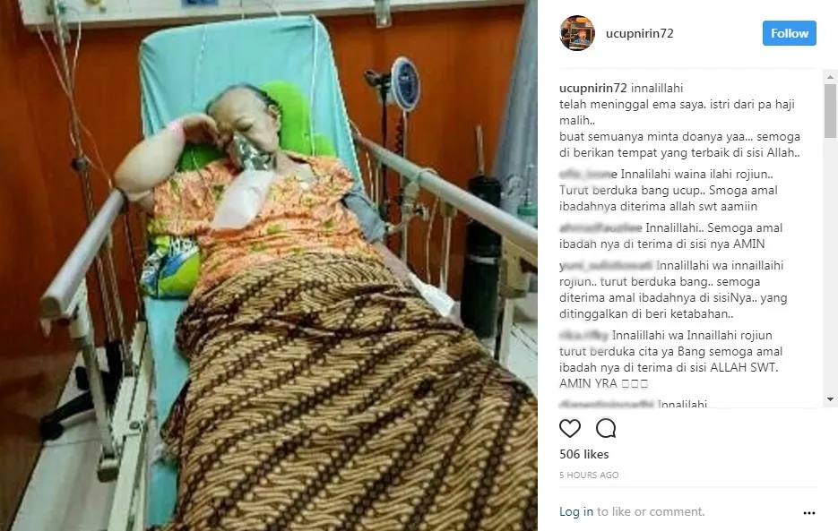 Ucup minta doa untuk almarhumah © instagram.com/ucupnirin72