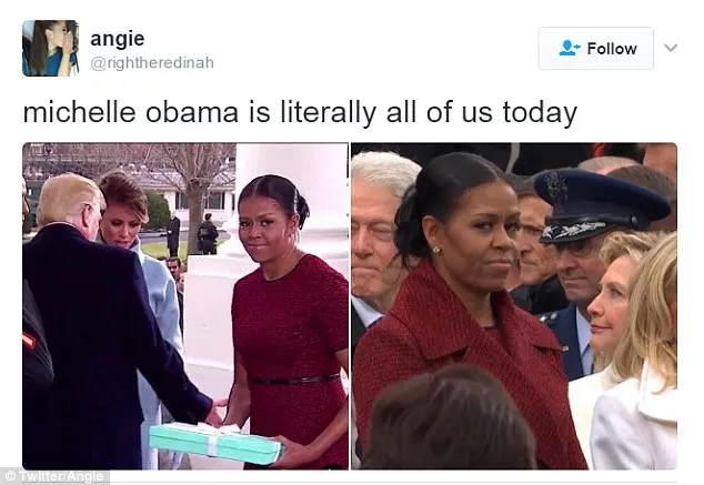 Meme Michelle Obama dengan lirikan tajam sempat viral di medsos © Twitter.com
