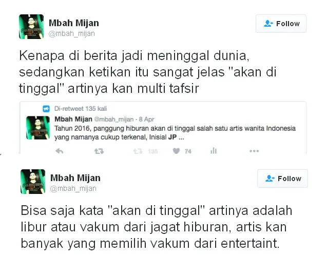 Mbah MIjan jelaskan maksud ramalannya © Twitter.com/mbah_mijan