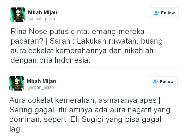 Ramalan Mbah Mijan buat Rina Nose - Fakhrul Razi © Twitter.com/mbah_mijan