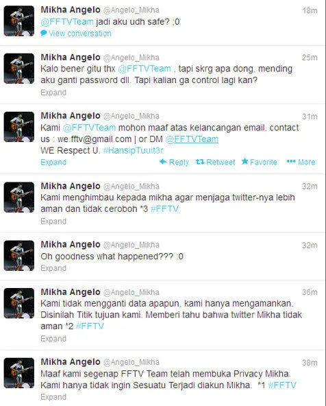 Akun twitter Mikha saat dibajak.
