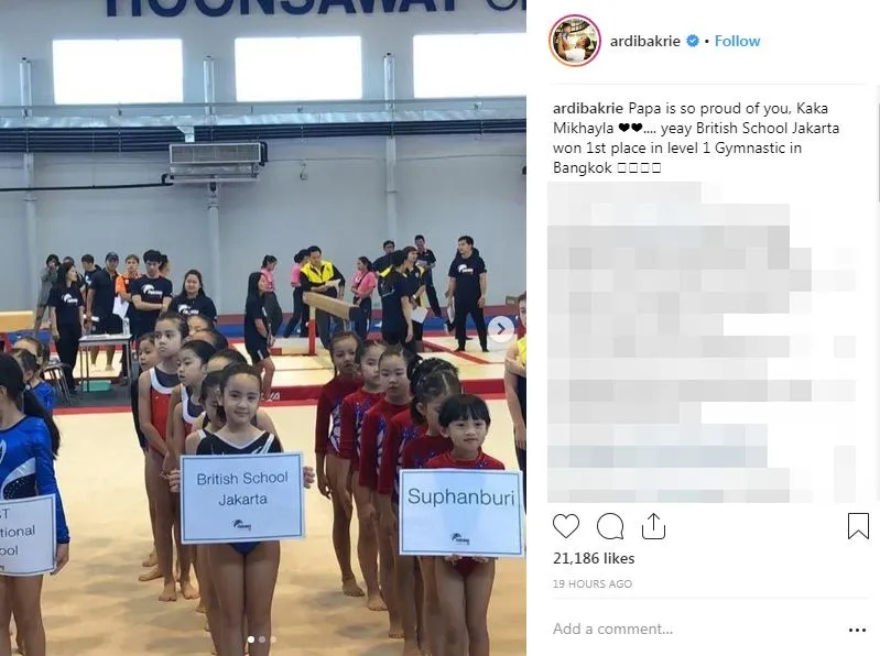 Ardi Bakrie Bangga Mikhayla juarai lomba di Bangkok © Instagram.com/ardibakrie