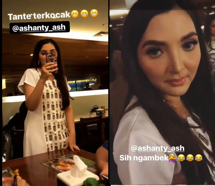 Millen Cyrus menggoda Ashanty yang terlihat sedang ngambek.© Instagram/millen_cyrus