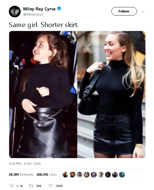 Penampilan Miley belum lama ini mirip banget sama masa kecilnya © twitter.com/mileycyrus