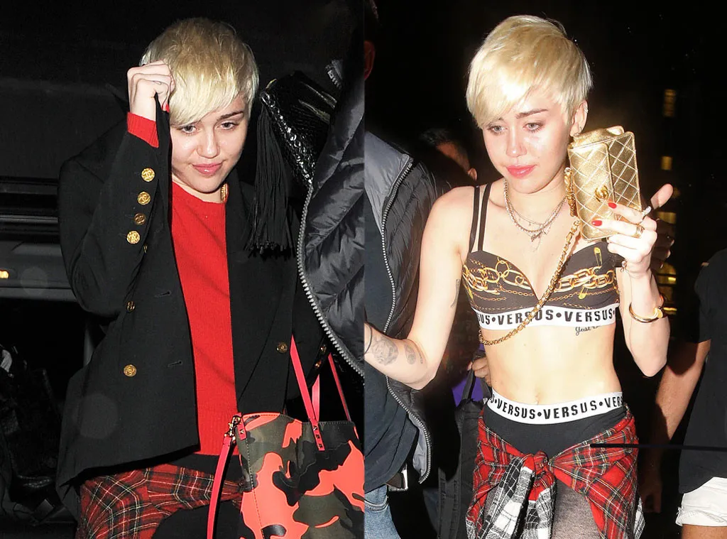 Miley sebelum dan sesudah pesta @ eonline.com