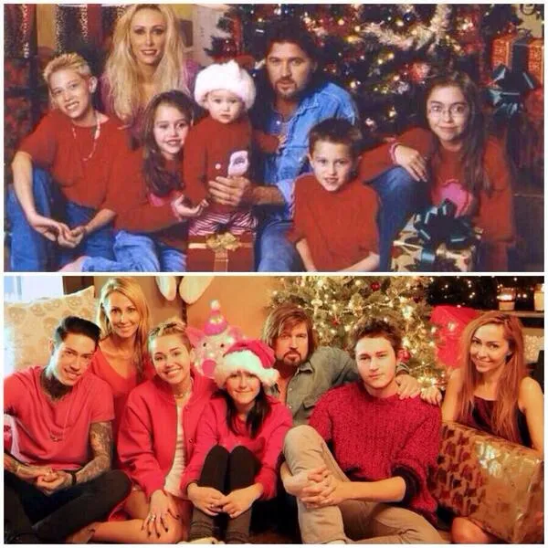 Natal di keluarga Miley dulu dan sekarang @ Twitter/MileyCyrus