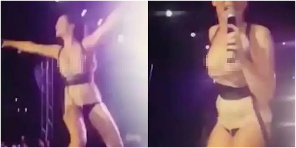 Ketika sedang beraksi dalam konsernya, korset Milica melorot dan mempertontonkan dadanya © mirror.co.uk