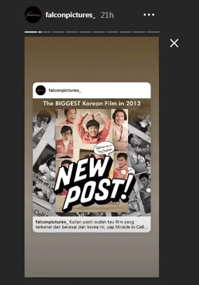 Falcon akan me-remake Film MIRACLE IN CELL NO 7 (credit: instagram.com/falconpictures_)