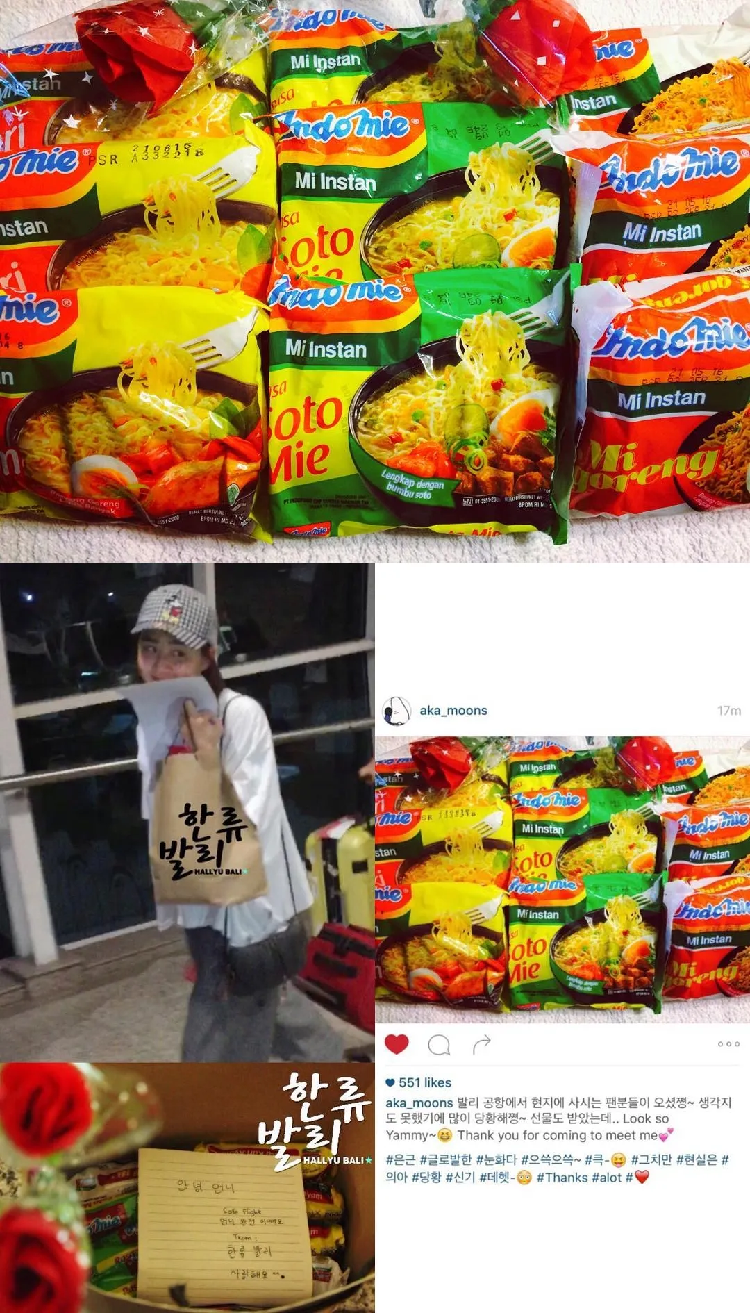 Moon Geun Young dapat kado mie banyak untuk oleh-oleh ke Korea. © istimewa