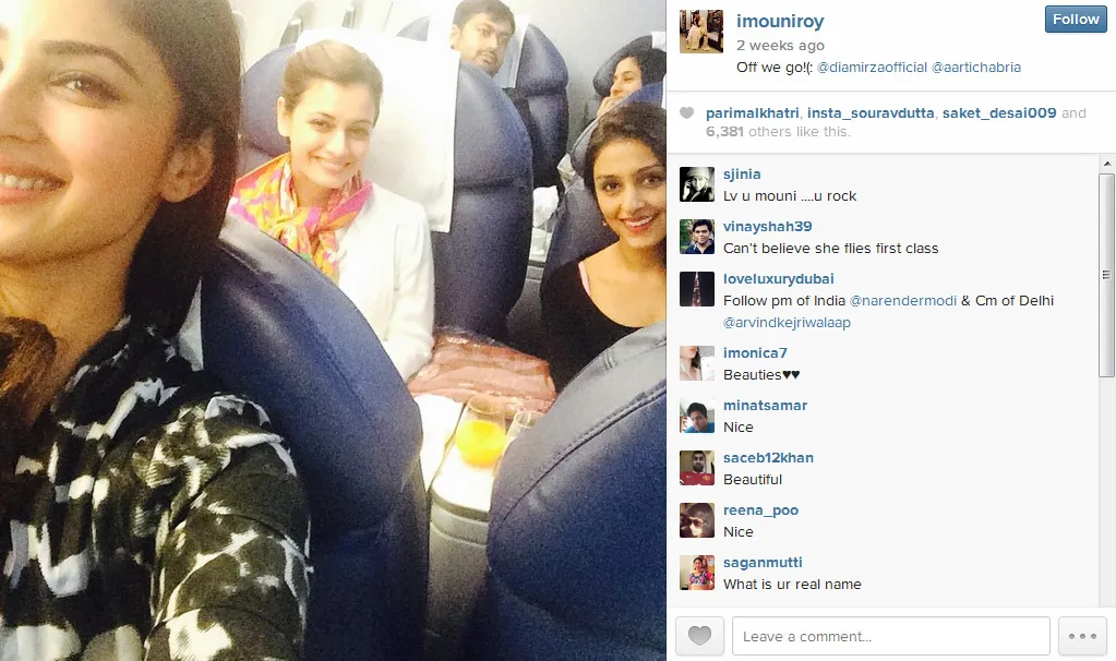 Mouni Roy naik penerbangan first class ke Oman. @instagram Mouni Roy