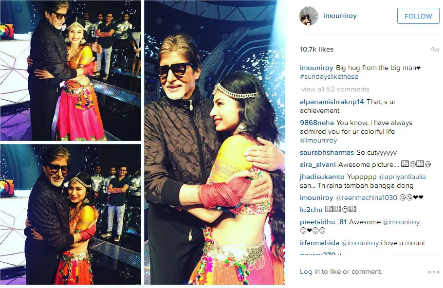 Mouni Roy senang bukan main saat dipeluk Big B © Instagram.com/imouniroy