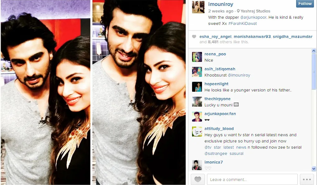 Foto selfie Mouni Roy dan ArjunKapoor @instagram.com/imouniroy