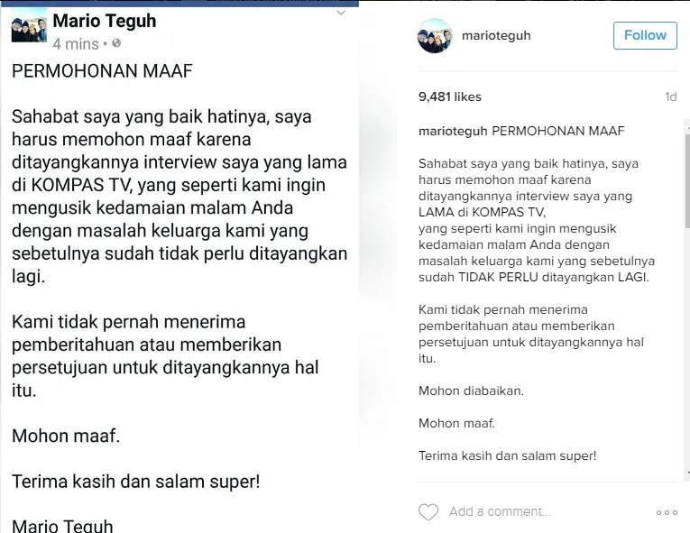 Mario Teguh minta maaf karena acaranya ditayangkan lagi ©instagram/marioteguh