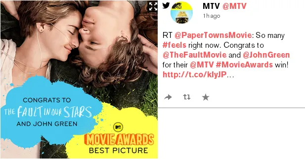 The Fault in Our Stars sabet Golden Popcorn/©mtv.com
