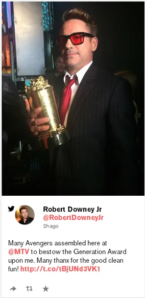 Robert Downey Jr. menerima Generation Award/©twitter.com/robertdowneyjr
