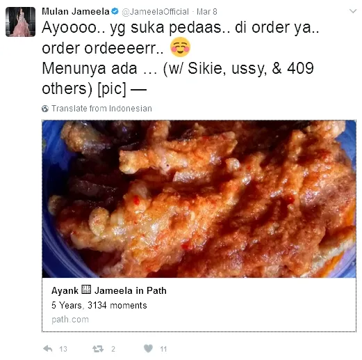 Mulan jualan ceker pedas ©twitter/jameelaofficial