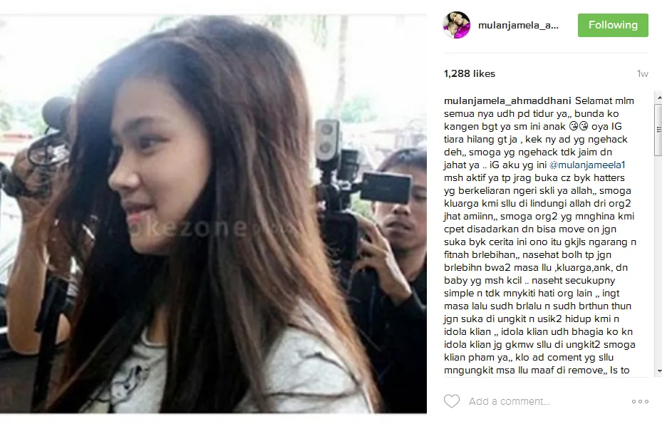 Curhatan Mulan tentang haters © Instagram/mulanjamela_ahmaddhani