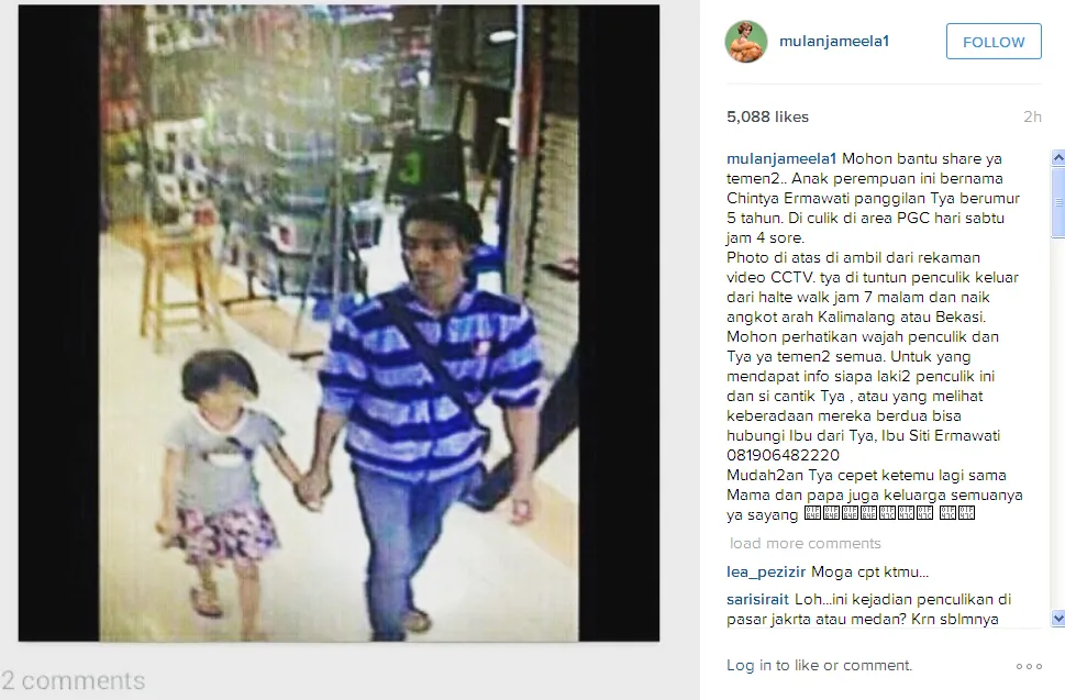 Foto Tya dan pelaku penculikan / © Instagram