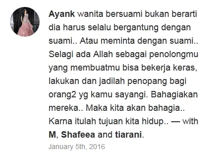 Pesan Mulan untuk Safeea dan Tiara © Path/Ayank
