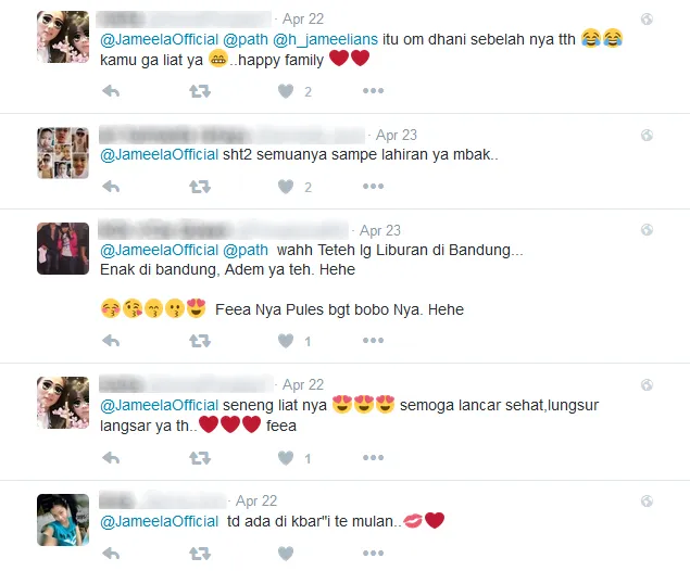 Dukungan netizen untuk proses kehamilan Mulan © Twitter/JameelaOfficial