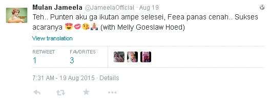 Mulan segera pulang untuk lihat kondisi Safeea / © Twitter