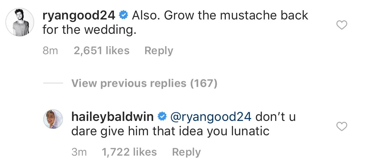 Hailey sama sekali nggak suka sama kumis Justin © instagram.com