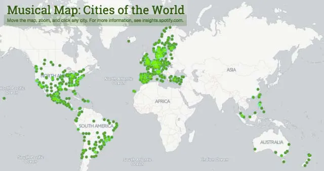 Hijau menunjukkan jenis musik hip-hop, dan inilah hasil analisa dari Spotify ©spotify.com